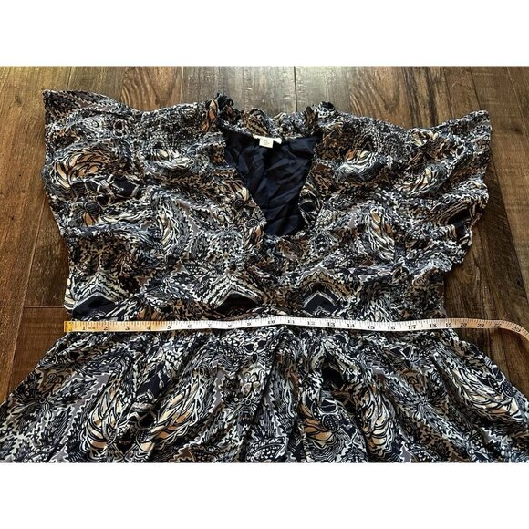 Sundance Skye Mini Dress in Indigo Ruffle Sleeve V Neck Large Petite - Picture 3 of 8